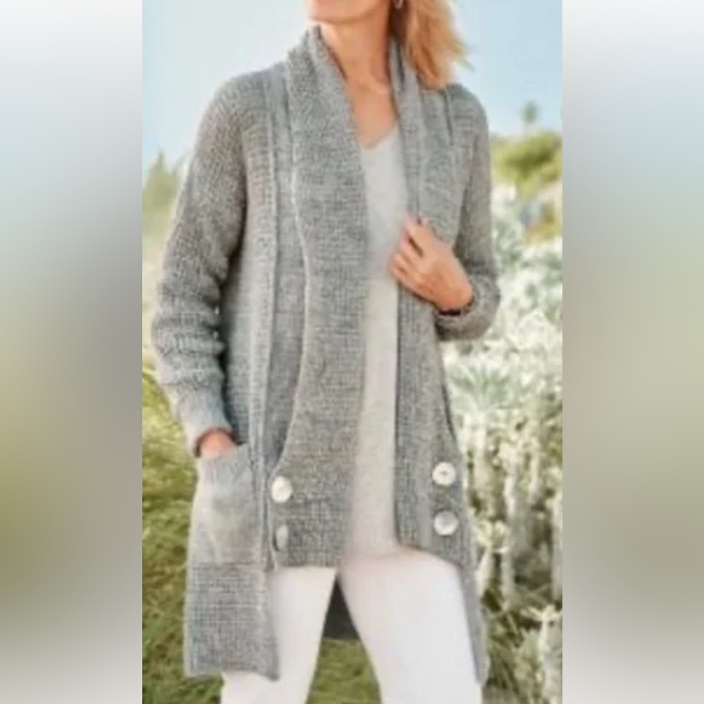Soft Surroundings grey chunky knit long cardigan 1X